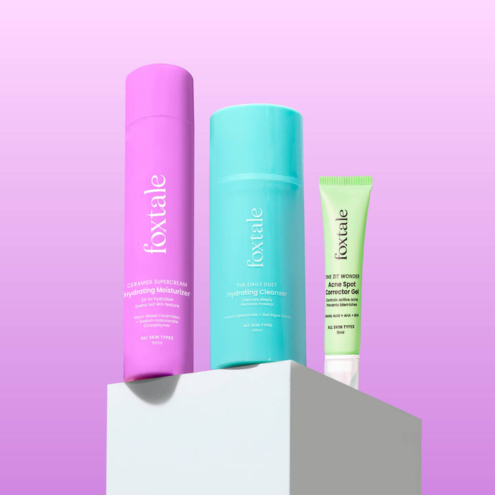 Hydrating cleanser, Acne spot Corrector Gel , Hydrating Moisturizer