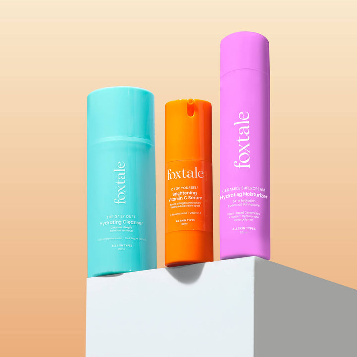 Hydrating cleanser , Brightening Vitamin c Serum , Hydrating Moisturizer